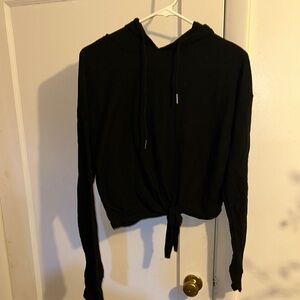 Black Hooded Tie-Front Top